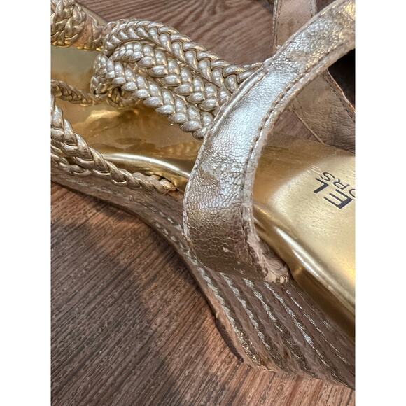 Michael Kors strappy Braided Metallic Espadrille wedge sandals Gold 6.5 - Picture 7 of 7